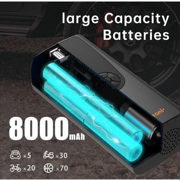 Tire Inflator Portable Air Compressor, 150PSI Cordless Air Pump 5000mAh - Picture 6 of 9